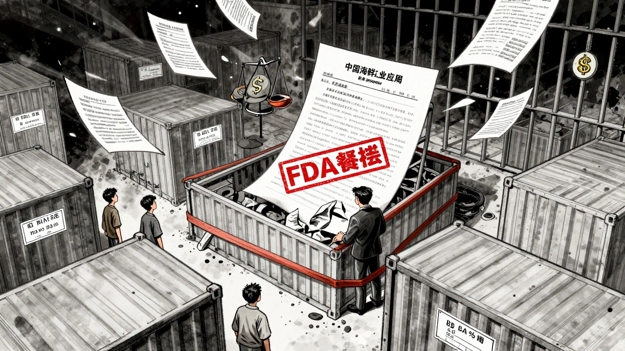 A seafood facility faces legal consequences as FDA embargo seals its export operations.