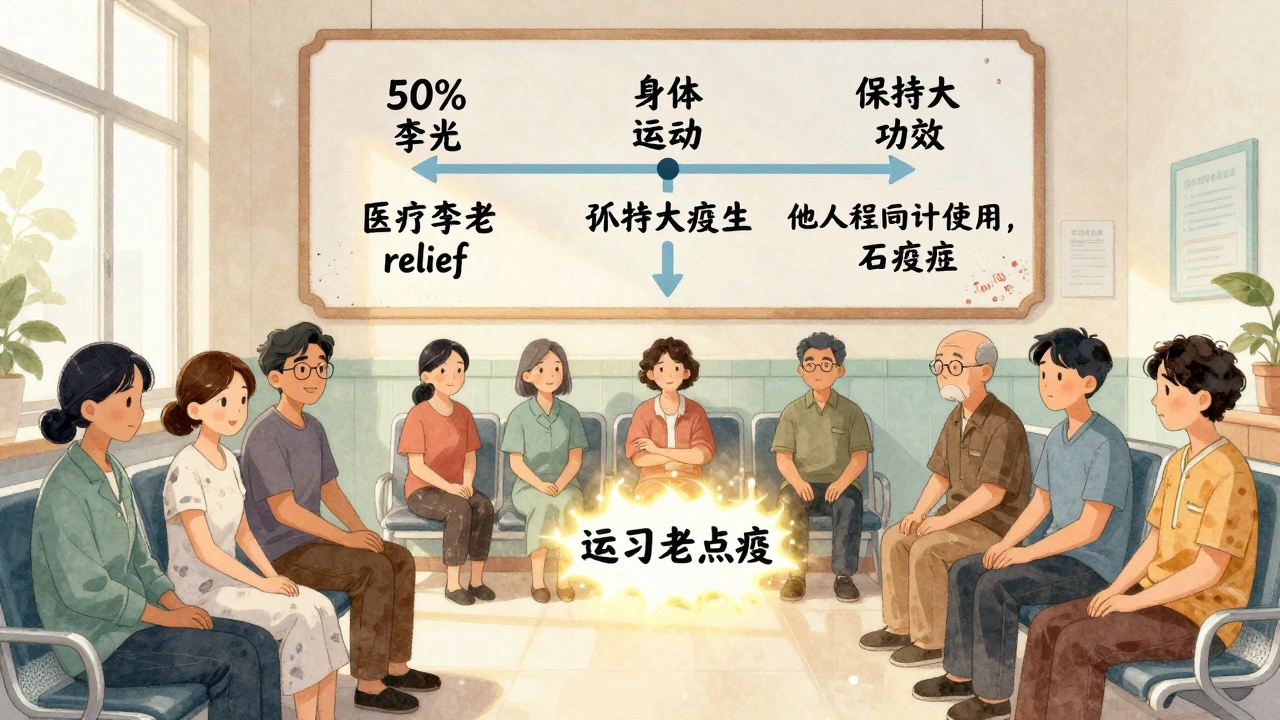 Patients in a clinic with a flowchart showing varying outcomes of hyaluronic acid injections.