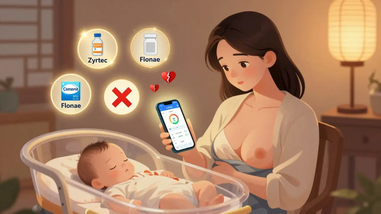Mother checking a safety app on her phone while baby sleeps peacefully, with safe meds glowing in Chinese manhua style.