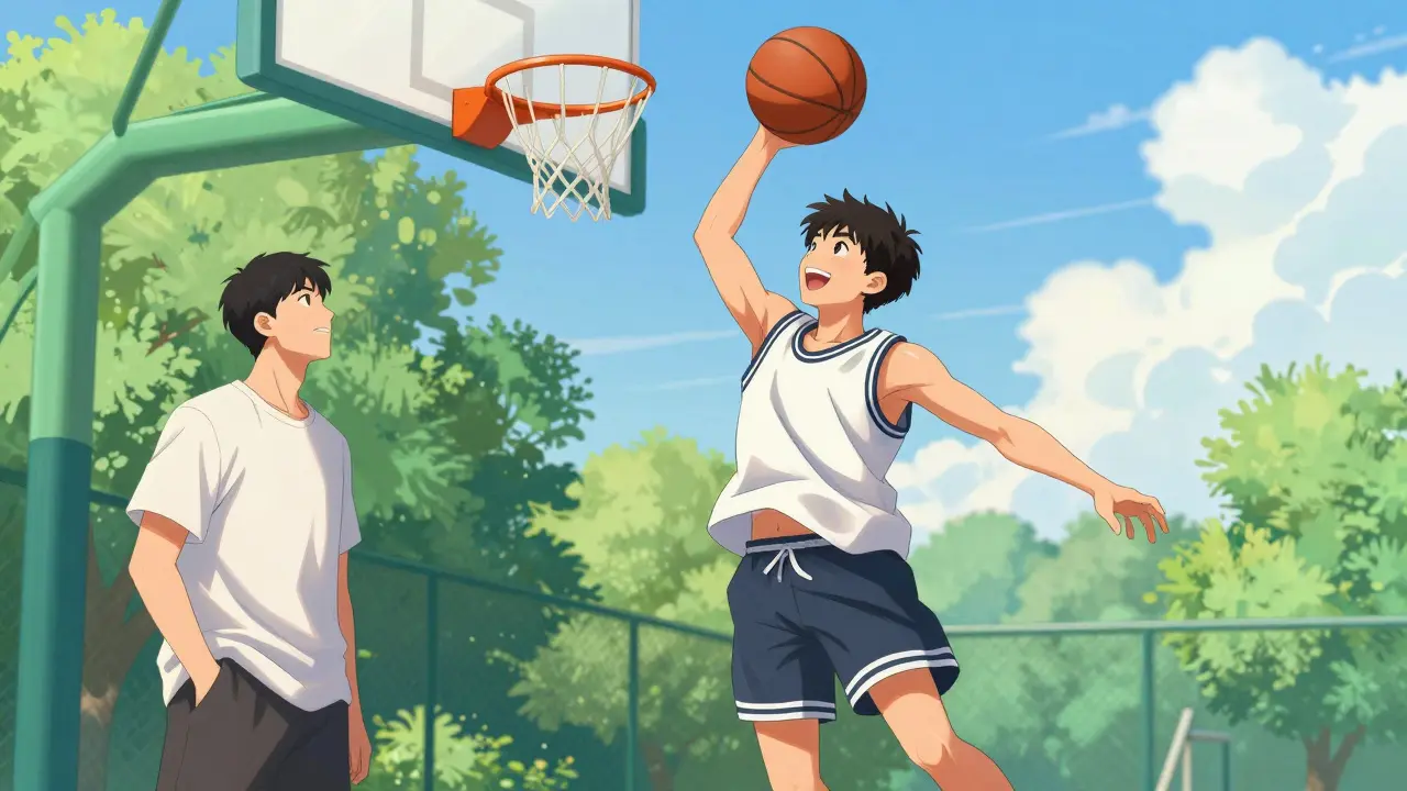 Teen playing basketball during summer break, no medication.