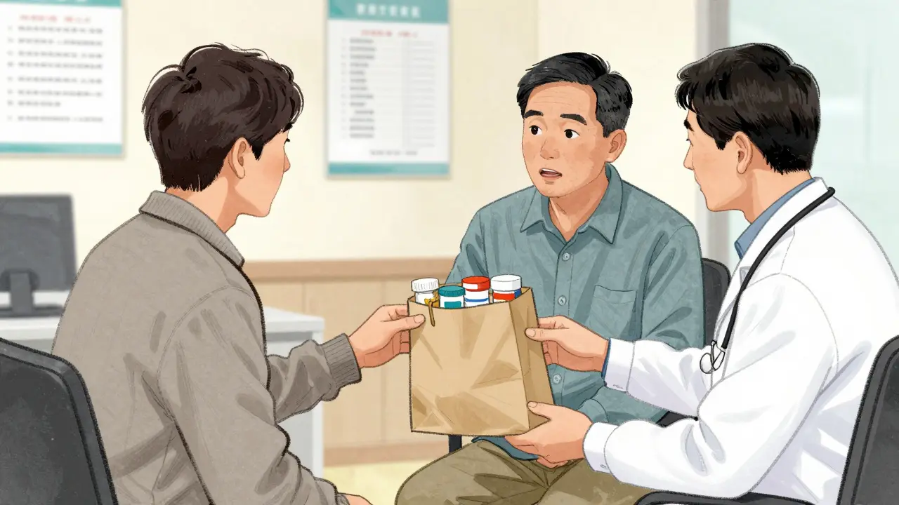 Patient and doctor reviewing medications together.