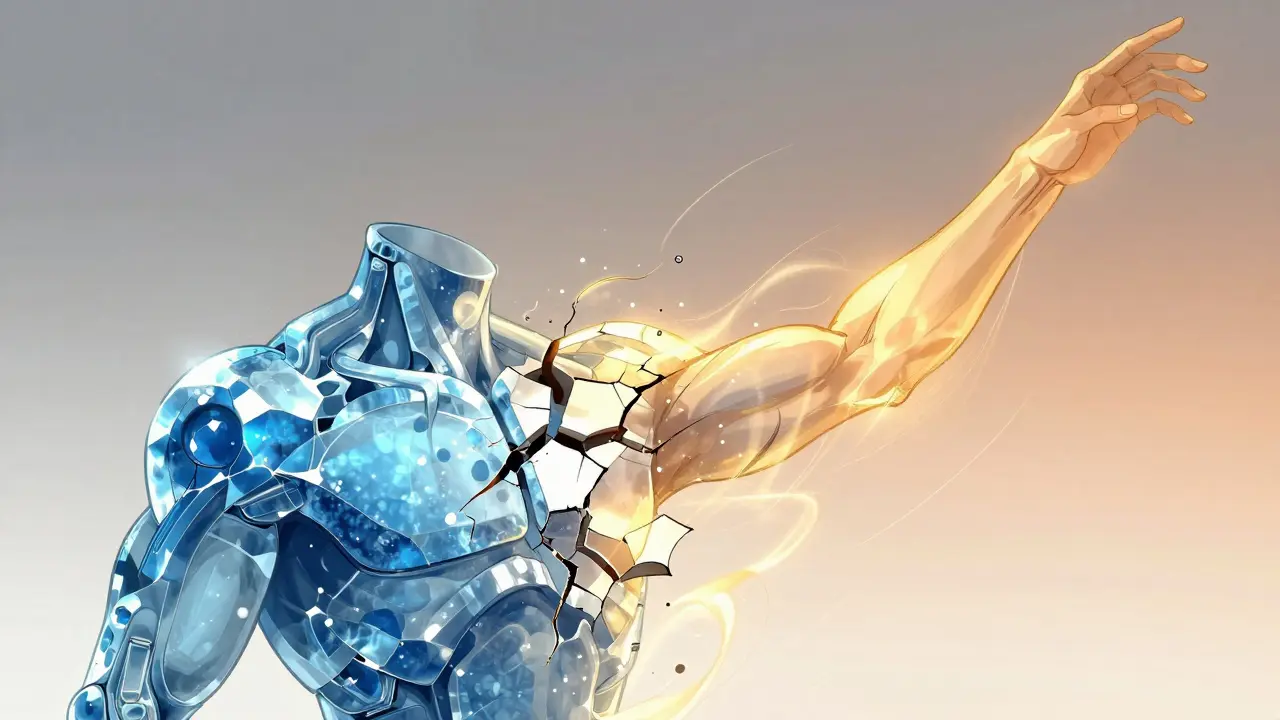 Conceptual manhua art showing a shoulder joint thawing and regaining motion