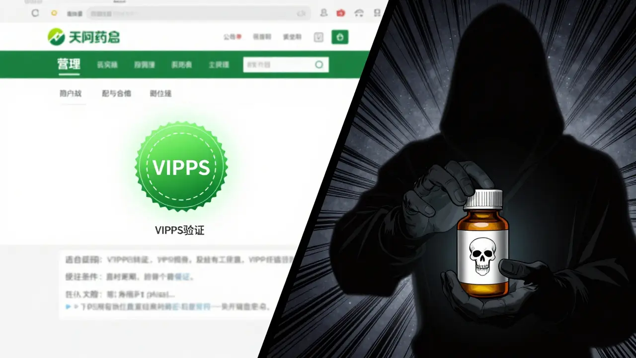 Comparison of safe online pharmacy vs dangerous scam site