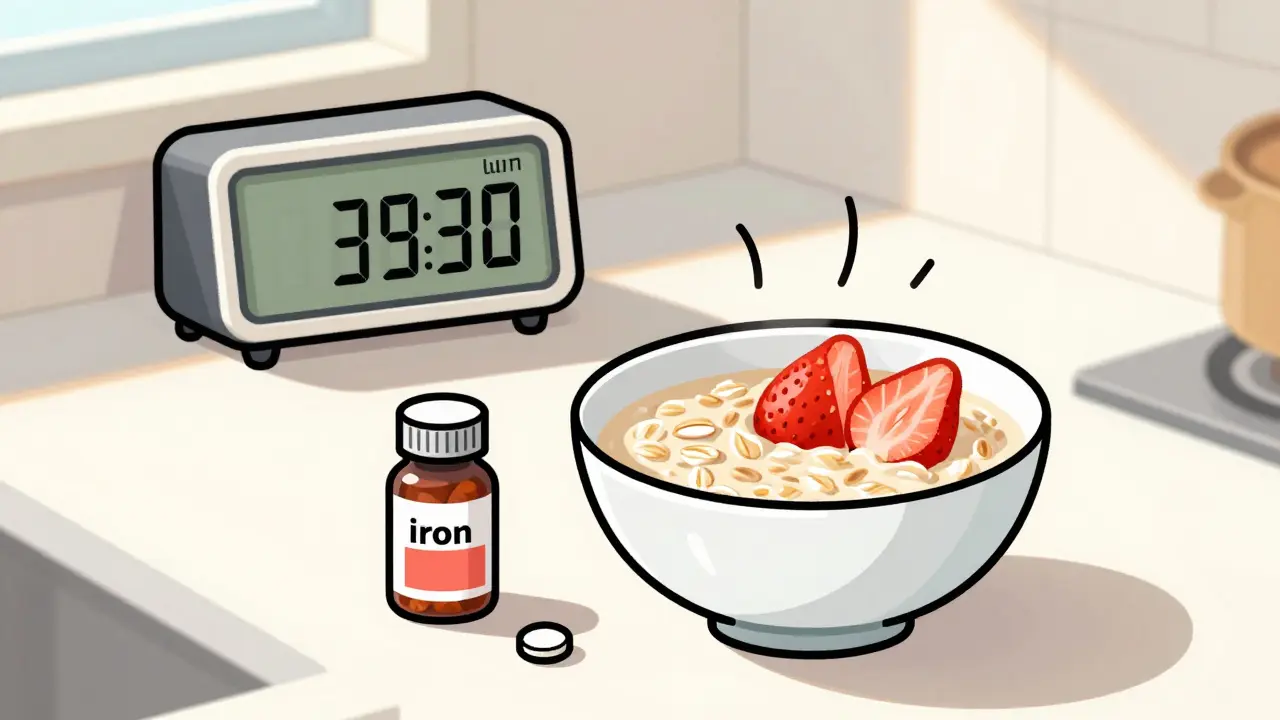 Healthy breakfast with iron, Vitamin C, and timing cues