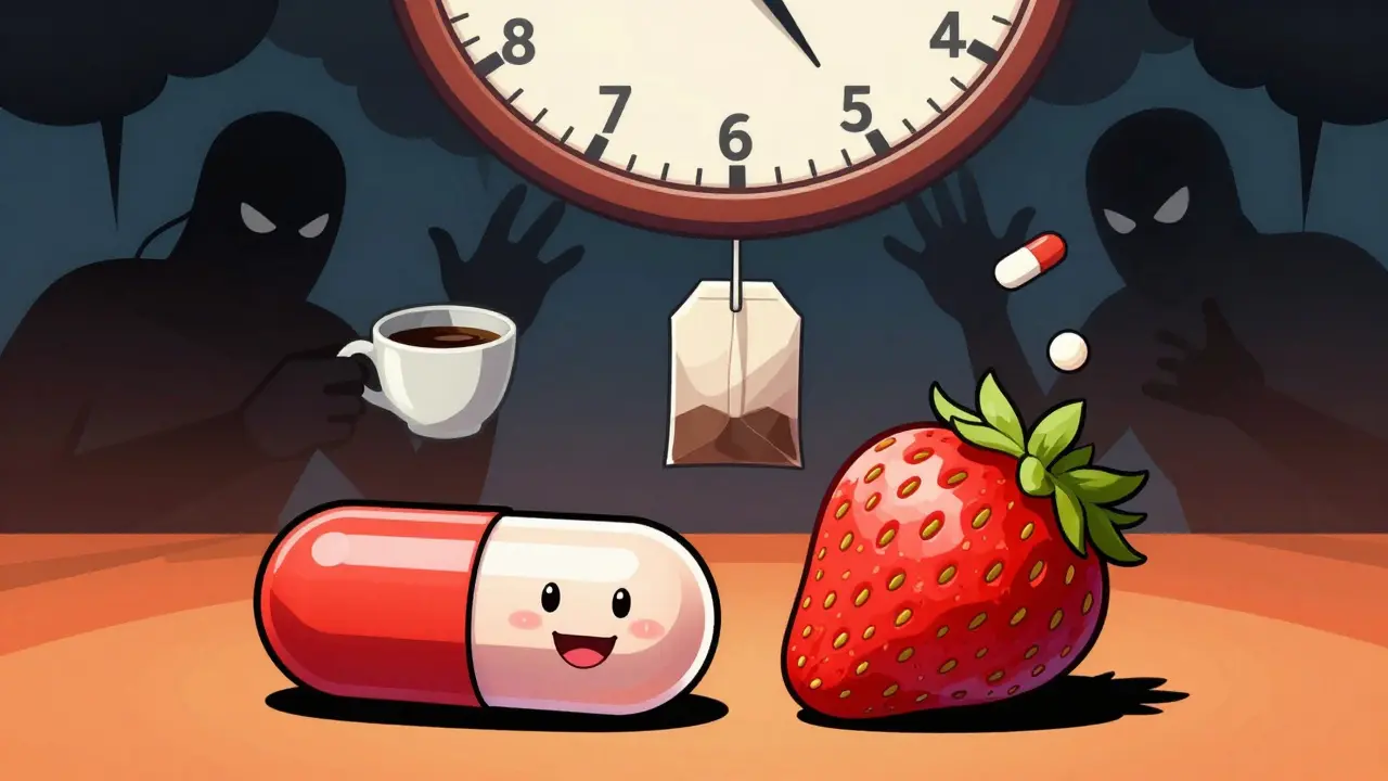 Illustration showing coffee and calcium blocking iron