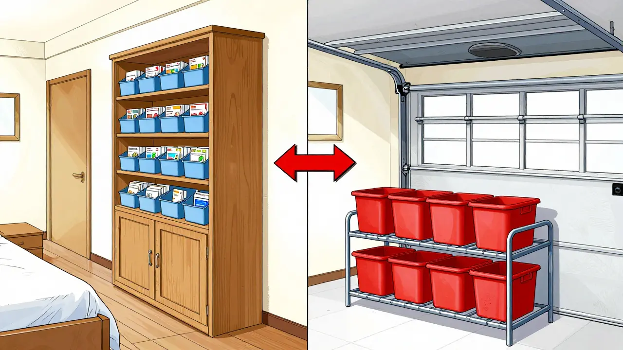 Illustration showing separated storage zones for meds and chemicals