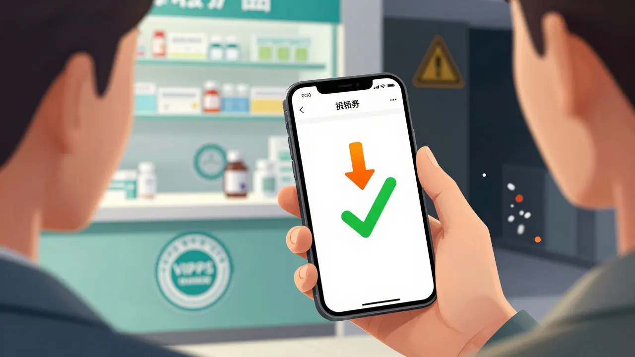 Manhua art showing safe online pharmacy purchase via discount app
