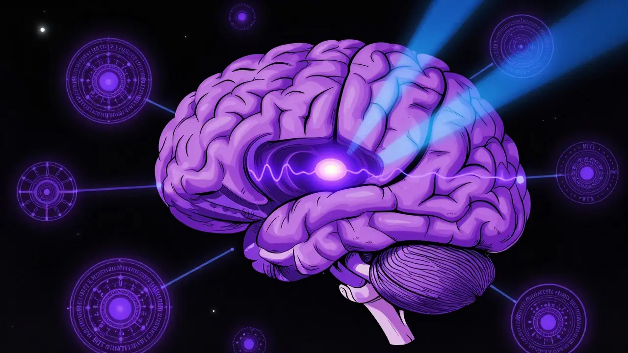 Stylized brain diagram showing pineal gland and melatonin receptors
