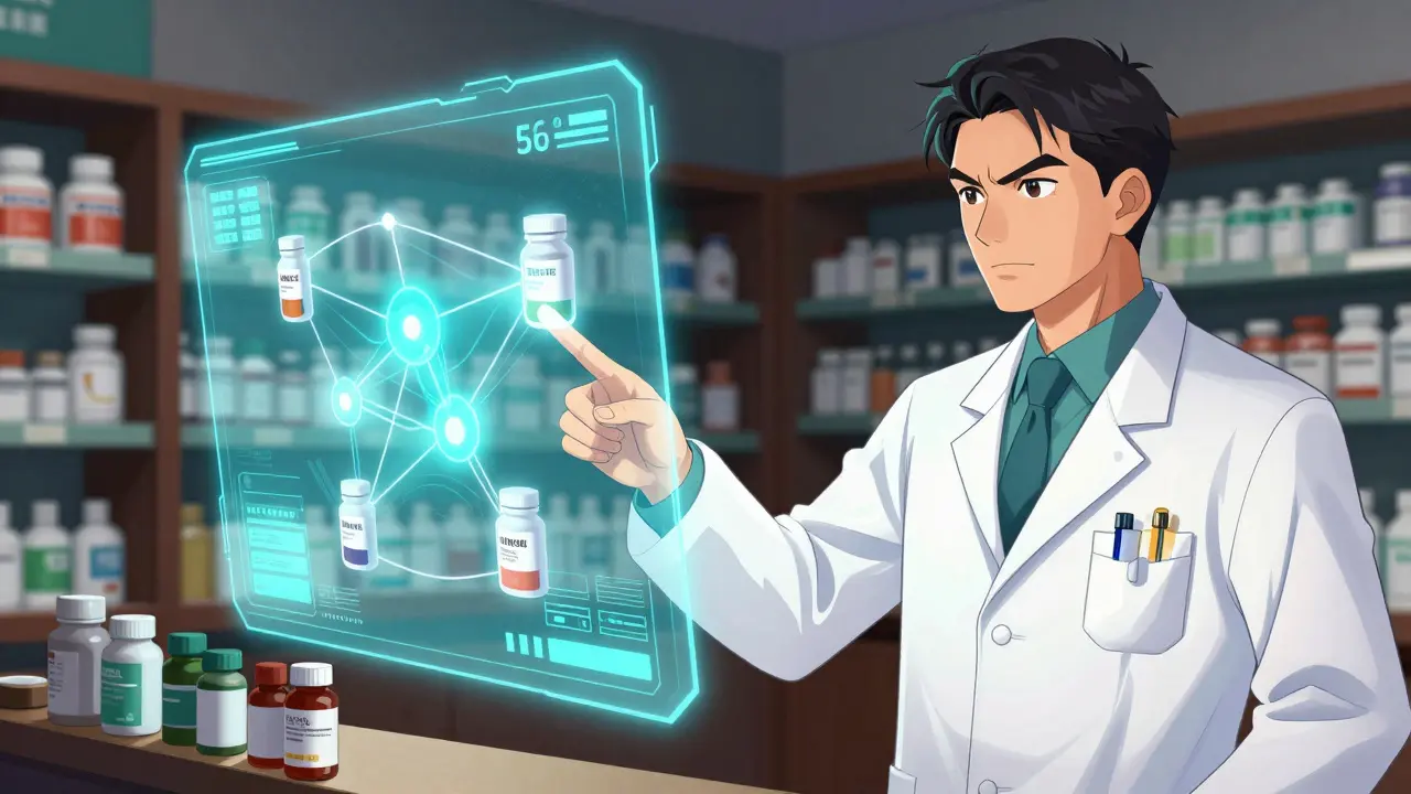 Futuristic visualization of drug interactions via digital holographic interface