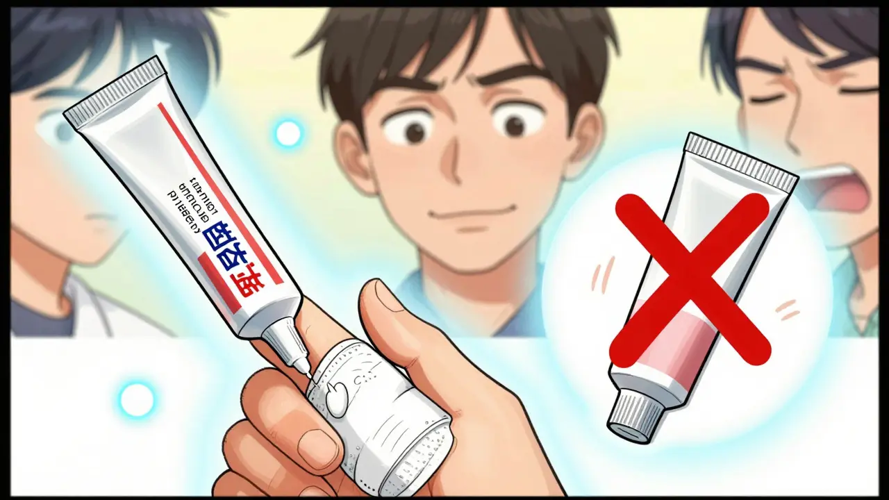 Illustration comparing safe antibiotic ointment use versus allergic reactions in manhua style