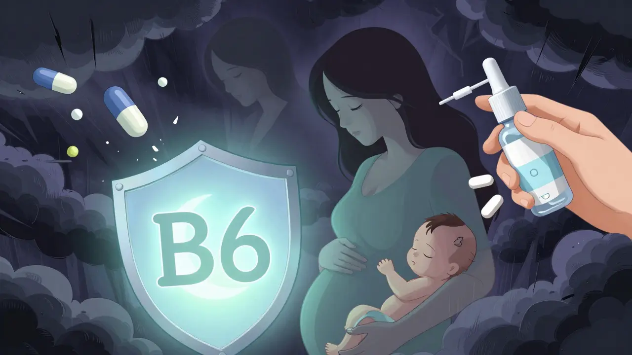 Manhua art showing safe pregnancy meds protecting mother and baby