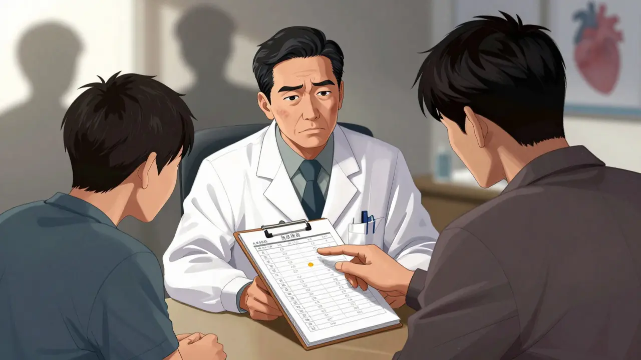 Patient discussing symptoms with doctor in manhua style