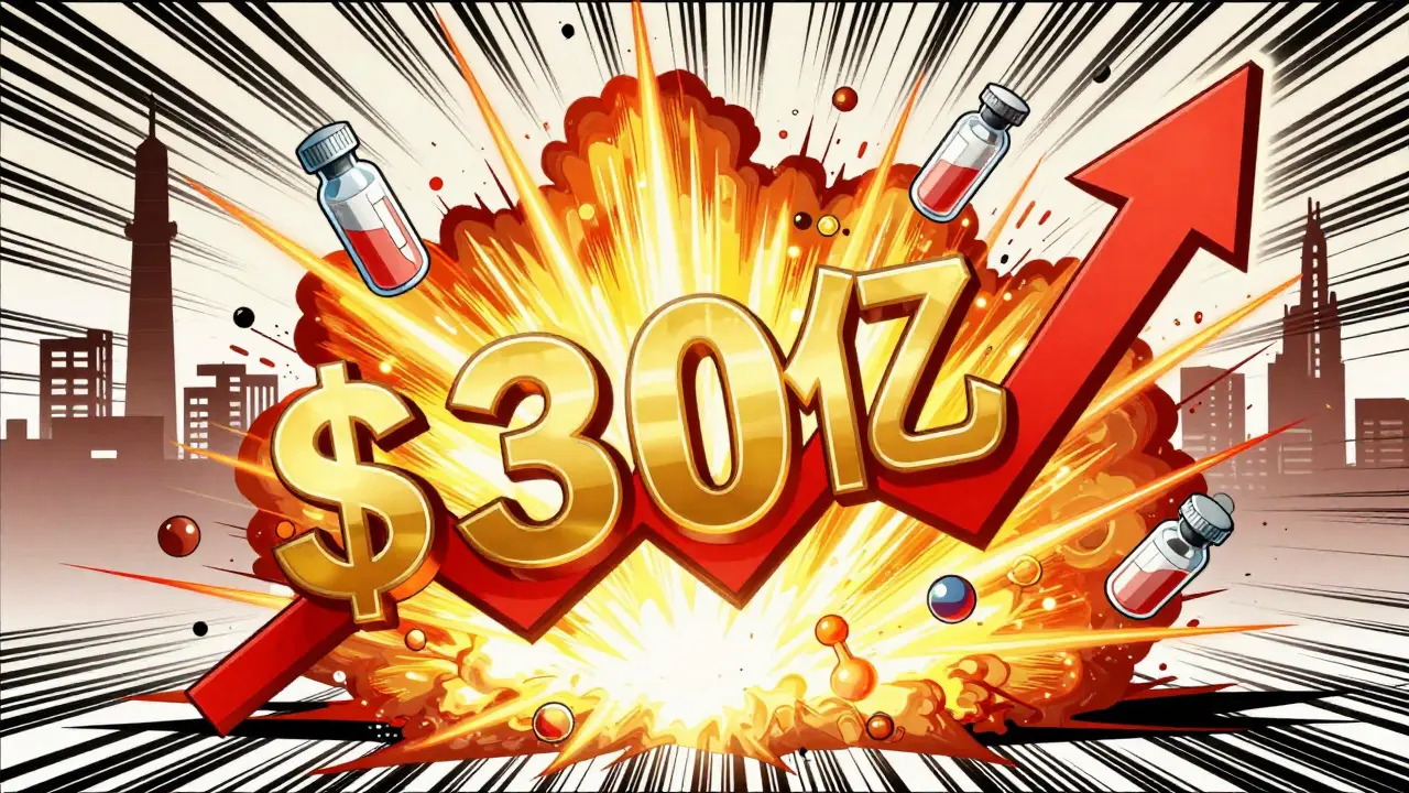 Dynamic manhua illustration of rapid US biosimilar market growth and financial surge.
