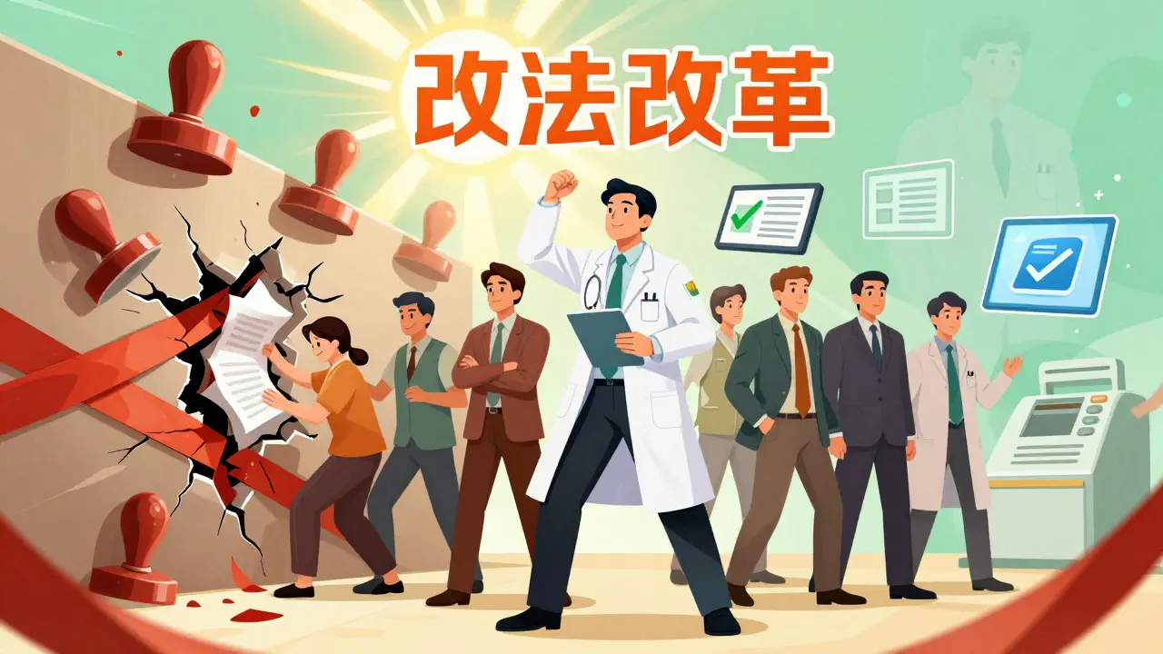 Manhua style: People breaking bureaucratic barriers with new reforms.