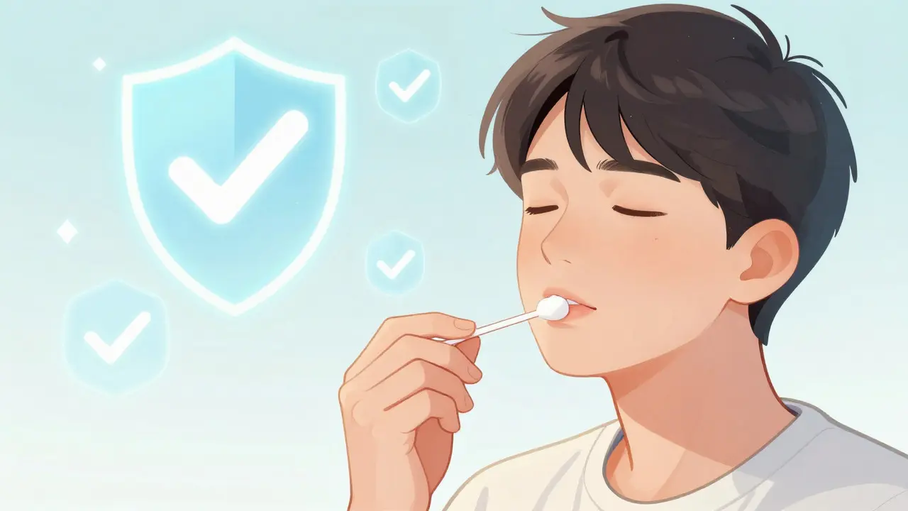 Person safely applying cream with cotton swab in cartoon style