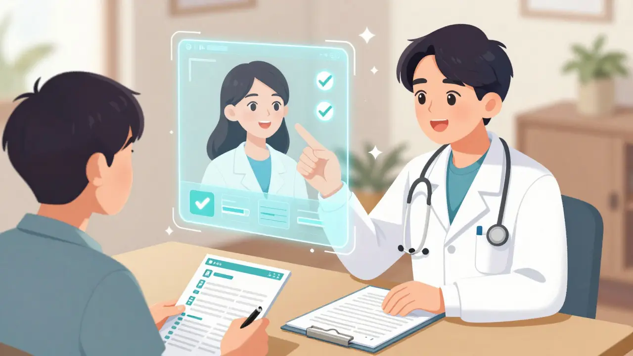 Telehealth doctor reviewing a patient's digital health questionnaire remotely