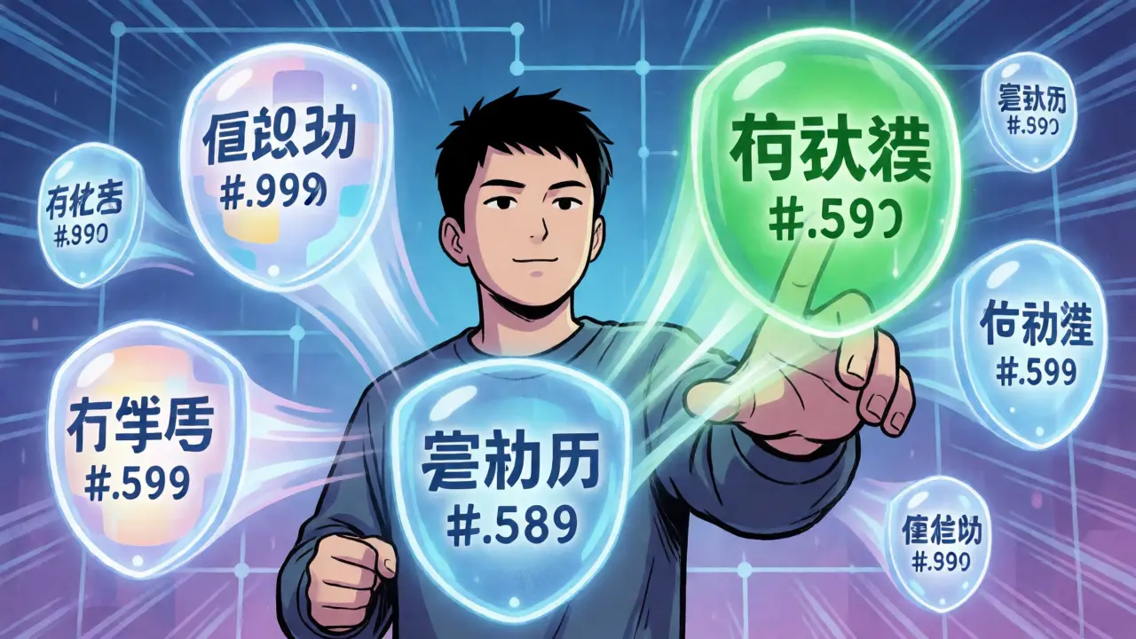 Character selecting best online pharmacy deal from floating options